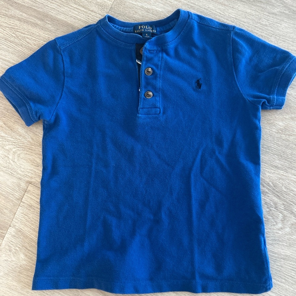 Polo Ralph Lauren Boys Size 6 Blue Henley Shirt Long Sleeve Cotton